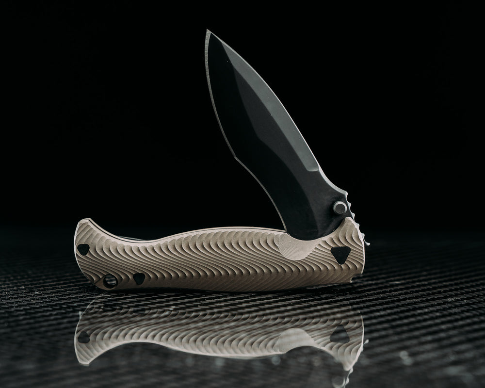 Extremis Folder - Blasted Bronze Anodized Titanium Ti Scales, PVD Coated Blade, Deep Carry Pocket Clip