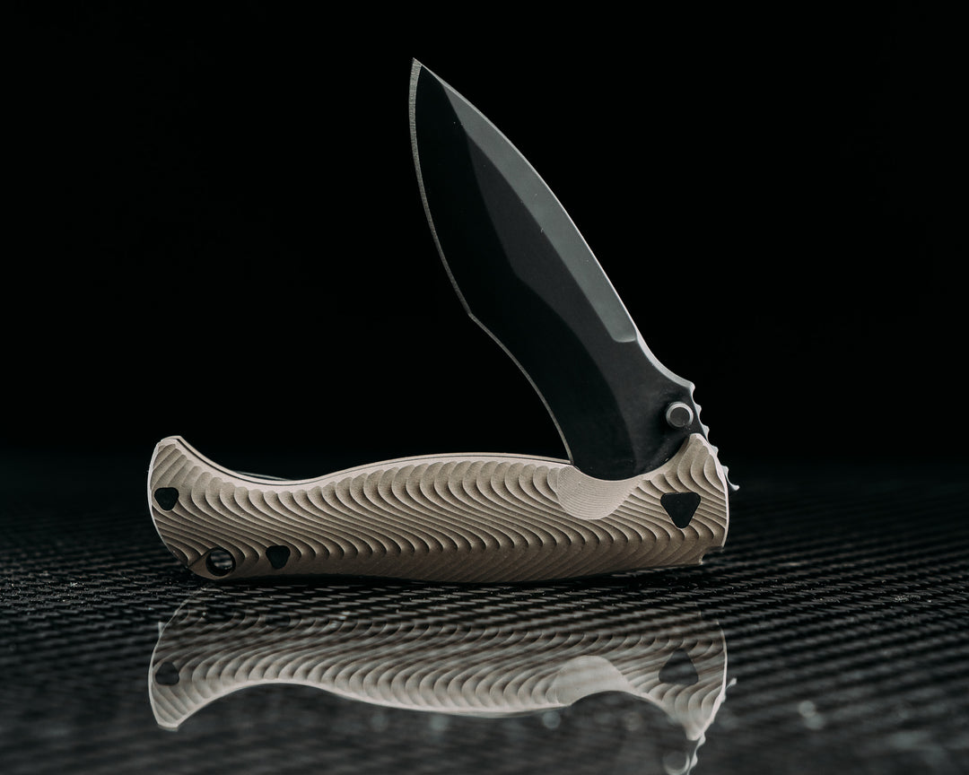 Extremis Folder - Blasted Bronze Anodized Titanium Ti Scales, PVD Coated Blade, Deep Carry Pocket Clip