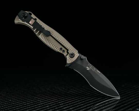 Extremis Folder - Blasted Bronze Anodized Titanium Ti Scales, PVD Coated Blade, Deep Carry Pocket Clip