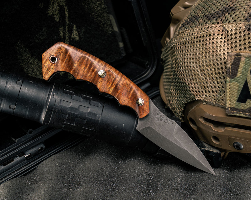 3" HUMINT- Hawaiian Curly Koa, Mosaic Pins, Copper Lanyard Pin, Textured Grip