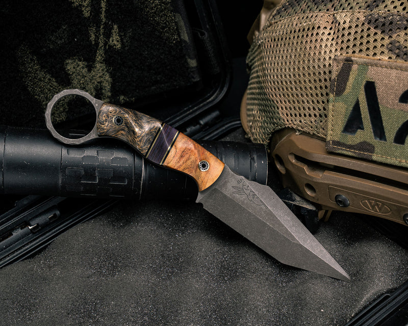 Ring Tac Tanto- Teak, Black G10 and Brass Pin Striping, Purple Camo Carbon Split, Gold Dark Matter Carbon, Mosaic Pins, Textured Grip