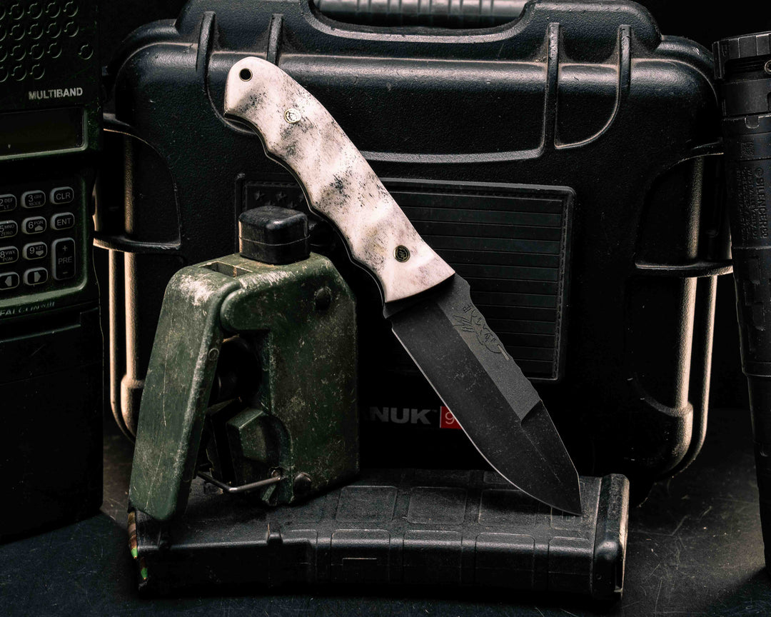 Disaster Jr Gen 3- Elk Antler, Mosaic Pins, Brass Lanyard Pin, Textured Grip