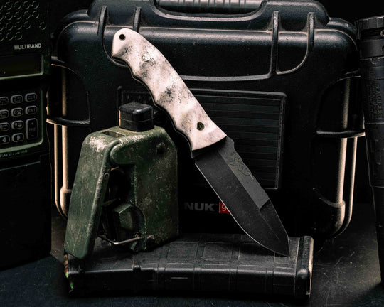 Disaster Jr Gen 3- Elk Antler, Mosaic Pins, Brass Lanyard Pin, Textured Grip