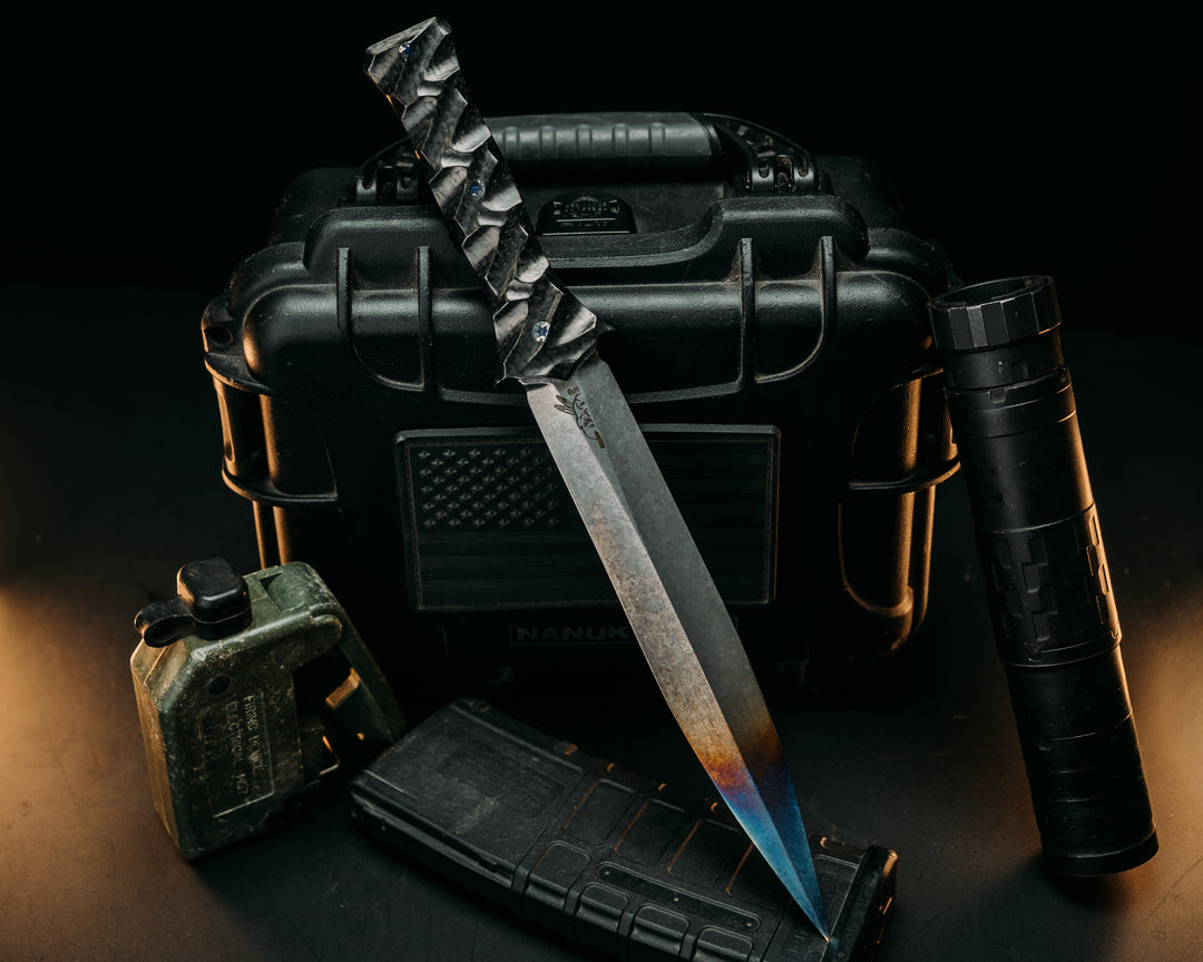Pig Sticker- Anodized Crystalized Titanium, Carbon Fiber, Mosaic Pins, Textured Grip.