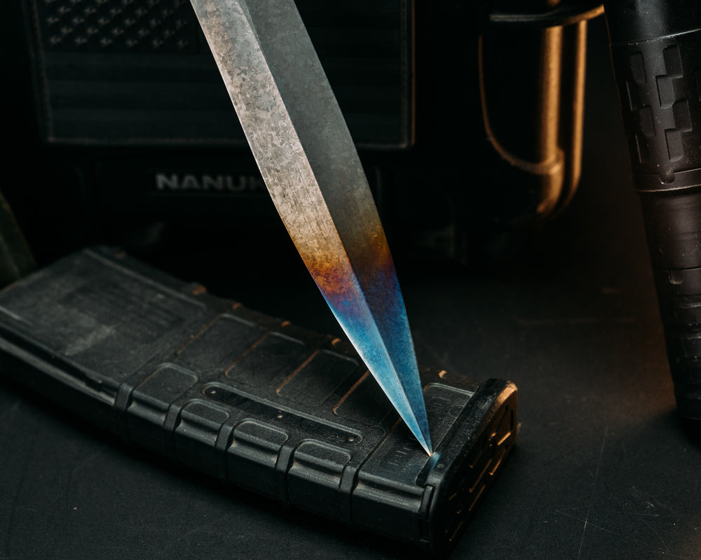 Pig Sticker- Anodized Crystalized Titanium, Carbon Fiber, Mosaic Pins, Textured Grip.