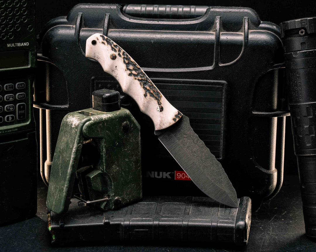 Disaster Jr- Elk Antler,  Mosaic Pins, Brass Lanyard Pin, Textured Grip