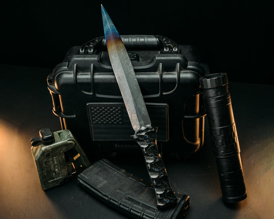 Pig Sticker- Anodized Crystalized Titanium, Carbon Fiber, Mosaic Pins, Textured Grip.