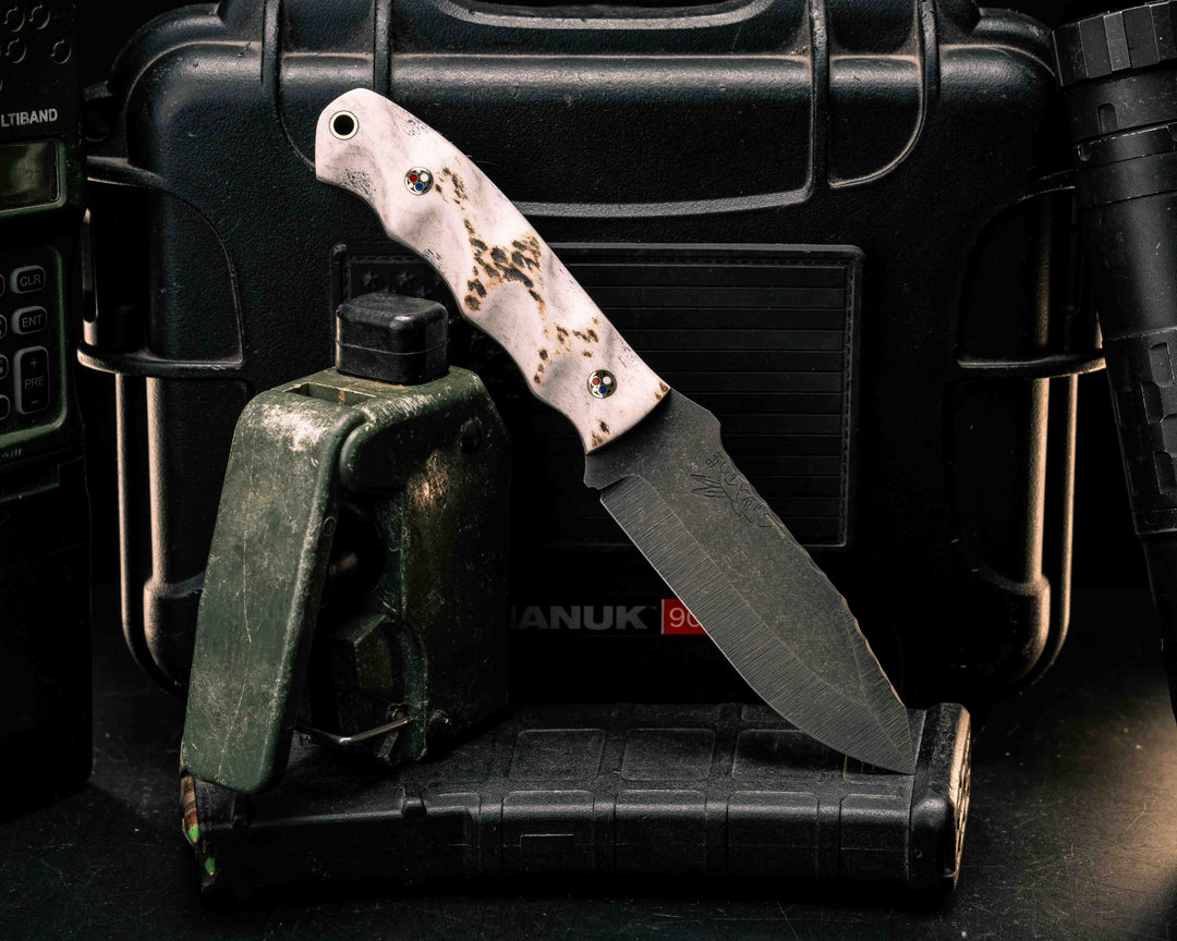 Disaster Jr- Elk Antler,  Patriot Mosaic Pins, Brass Lanyard Pin, Textured Grip