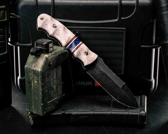 Disaster Jr Gen 3- Elk Antler, Black G10, Cherry G10, Brass and White G10 Pin Striping, Sodalite Tru-stone Split, Mosaic Pins, Textured Grip
