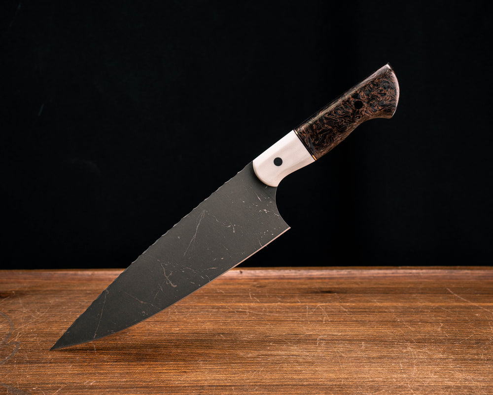 Chef Blade- White G10, Black G10 and Bronze Split, Copper Dark Matter Carbon, CF Pins, Smooth Grip