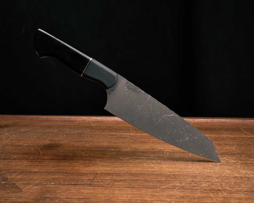 Santoku- Black G10, Black G10 and Brass Split, Black Glass Carbon, CF Pins, Smooth Grip