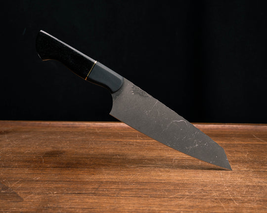 Santoku- Black G10, Black G10 and Brass Split, Black Glass Carbon, CF Pins, Smooth Grip