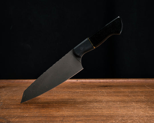 Santoku- Black G10, Black G10 and Brass Split, Black Glass Carbon, CF Pins, Smooth Grip