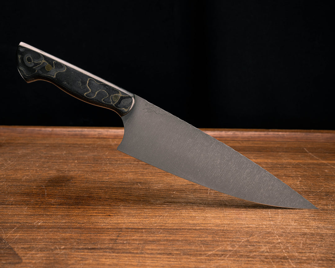 Chef Blade- Gold Camo Carbon, Brass Pins, Smooth Grip