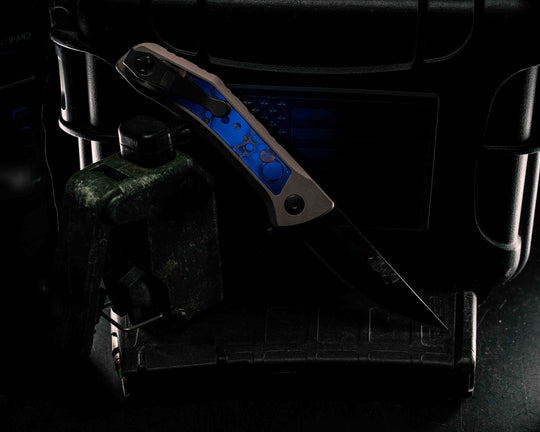 Custom Kwaiken Folder- Raffir Noble Wasp Uranium Glow, Anodized Grey Handle, Black Nitride Blade, Smooth Grip, Deep Carry Pocket Clip