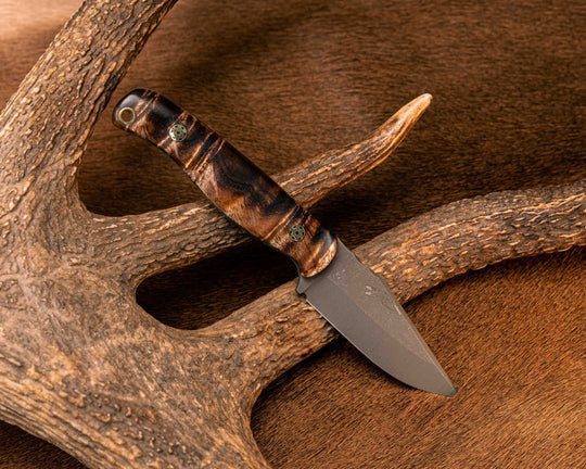 Crow Cub - Hawaiian Curly Koa, Mosaic Pins, Brass Lanyard Pin, Textured Grip