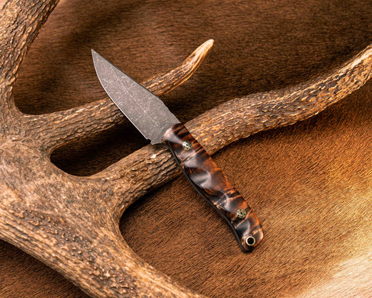 Crow Cub - Hawaiian Curly Koa, Mosaic Pins, Brass Lanyard Pin, Textured Grip