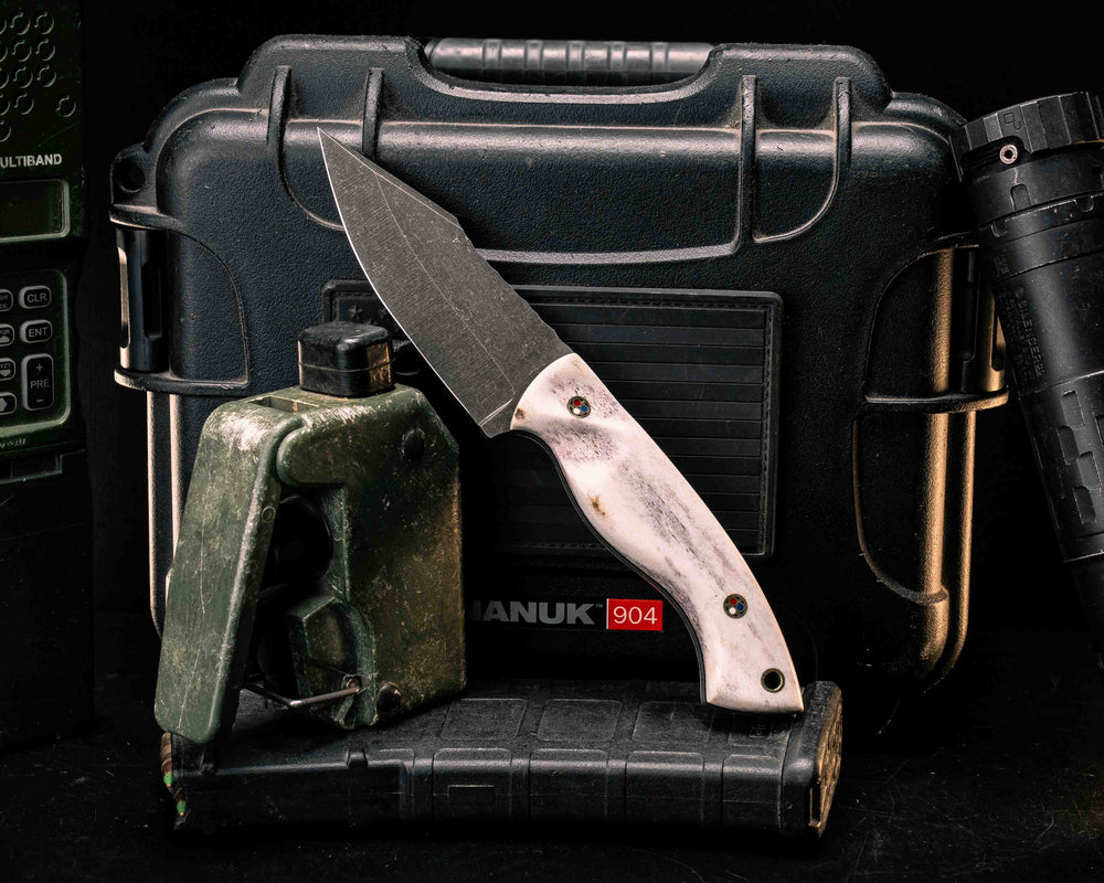 Widow Maker- Elk Antler, Patriot Mosaic Pins, Brass Lanyard Pin, Textured Grip
