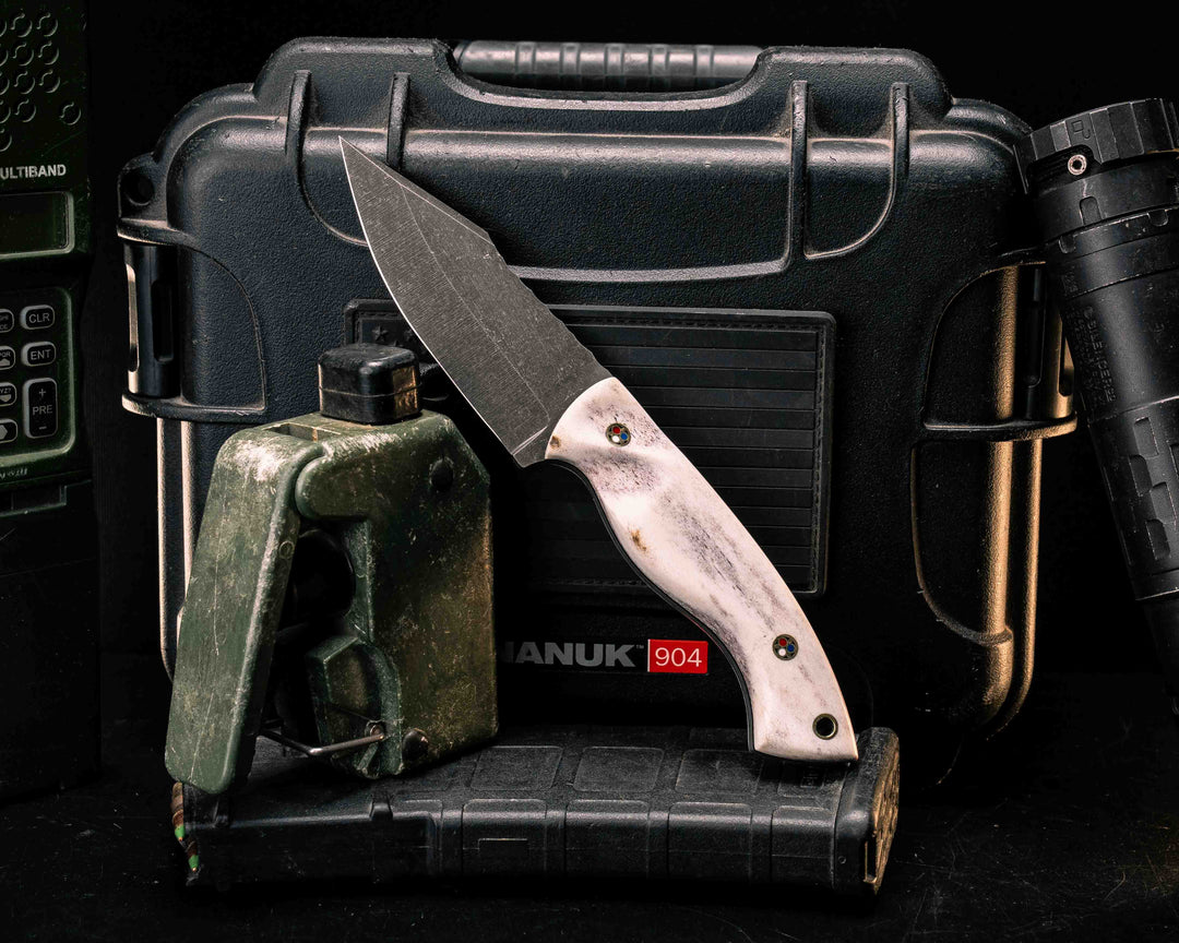 Widow Maker- Elk Antler, Patriot Mosaic Pins, Brass Lanyard Pin, Textured Grip