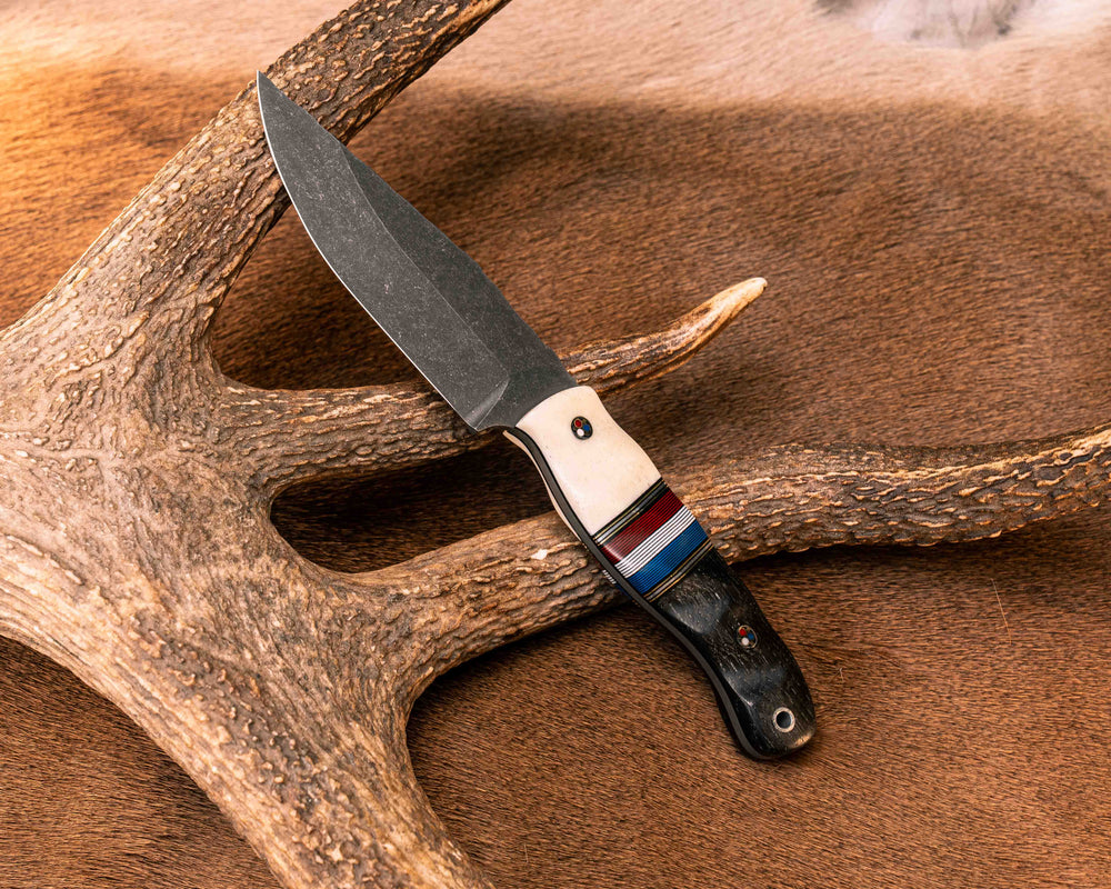 Crow Jr- Giraffe Bone, Black G10, Brass and Aluminum  and Brass Pin Striping, Americana G-Carta Split, Ancient Bog Oak, Patriot Mosaic Pins, Aluminum Lanyard Pin, Textured Grip