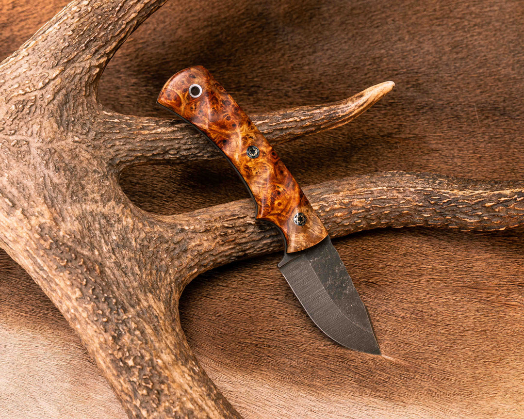 Beef Harpoon- Lion's Blood Amboyna, Mosaic Pins, Aluminum Lanyard Pin, Textured Grip