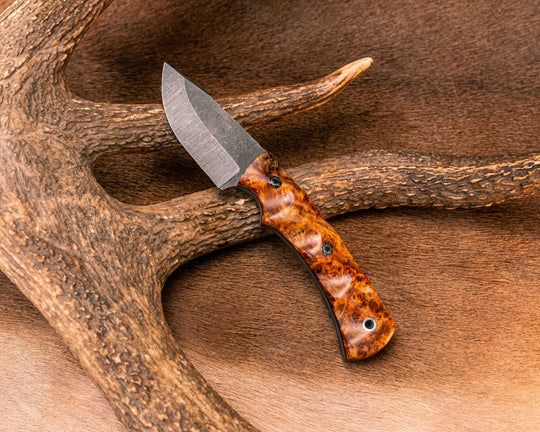 Beef Harpoon- Lion's Blood Amboyna, Mosaic Pins, Aluminum Lanyard Pin, Textured Grip