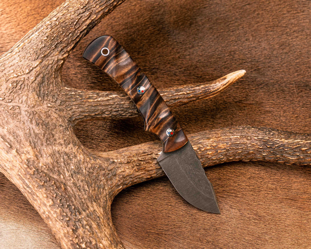 Beef Harpoon- Hawaiian Curly Koa, Patriot Mosaic Pins, Brass Lanyard Pin, Textured Grip