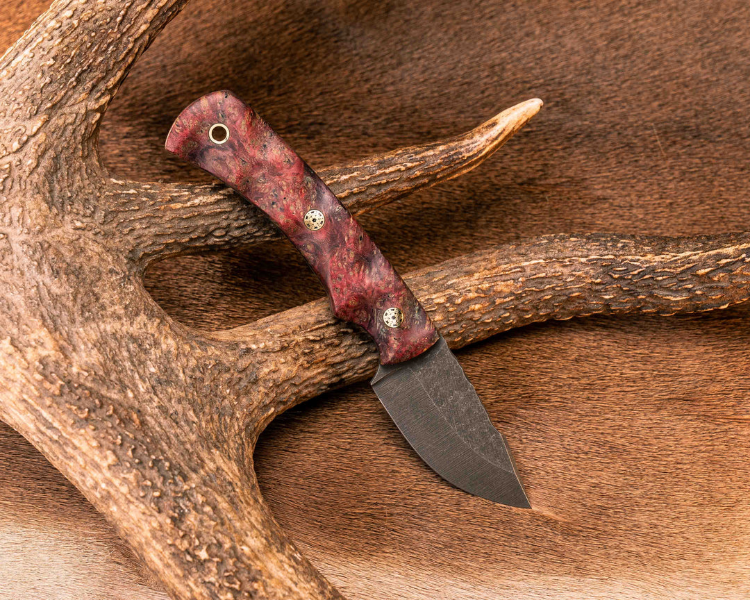 Beef Harpoon- Dyed Buckeye Burl, Mosaic Pins, Brass Lanyard Pin, Textured Grip