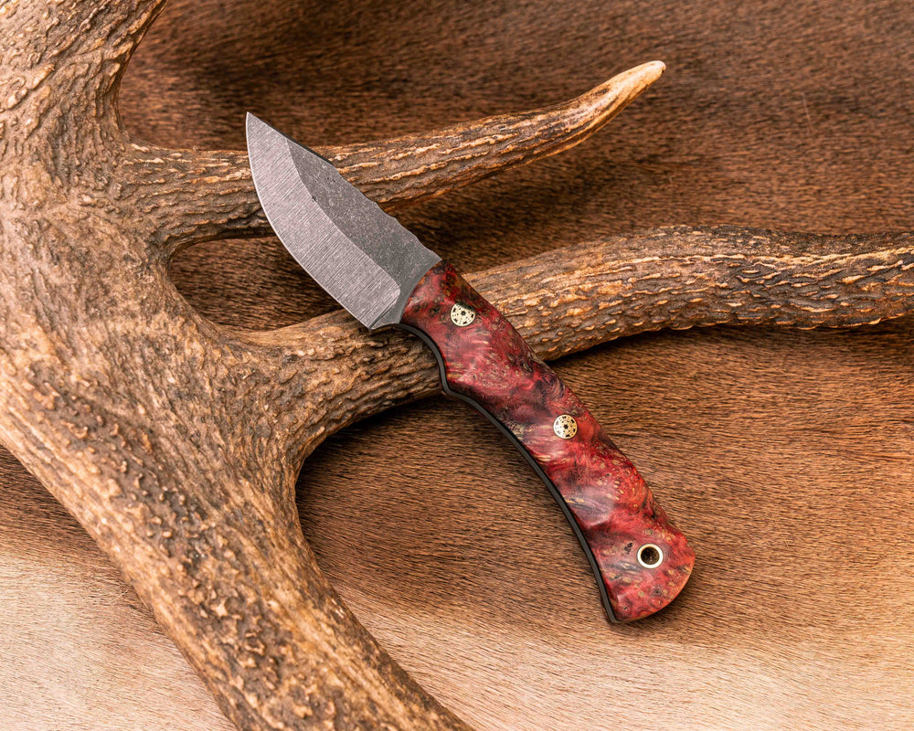 Beef Harpoon- Dyed Buckeye Burl, Mosaic Pins, Brass Lanyard Pin, Textured Grip