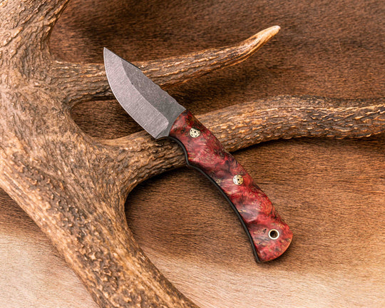Beef Harpoon- Dyed Buckeye Burl, Mosaic Pins, Brass Lanyard Pin, Textured Grip