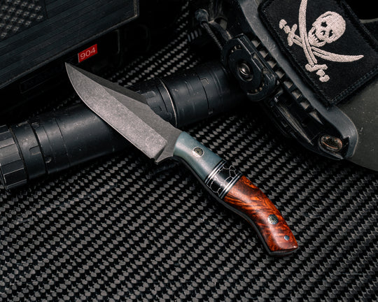 Widow Maker JR- Jade G10, Black G10 and Aluminum Pin Striping, Black with White Web Tru-stone Split, Afzelia Burl, Mosaic Pins, 1/8" Aluminum Pin, Smooth Grip