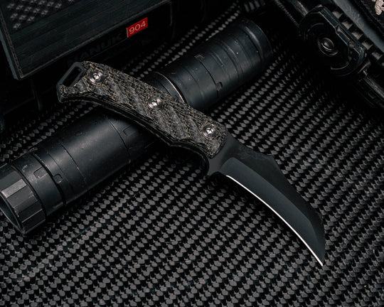 Vulture - Black Burlap Micarta, Armor Black Cerakote, Ti Allen Bolts, Textured Grip, Open Tang