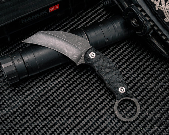 Karambito- Black Canvas Micarta, Ti Allen Bolts, Textured Grip