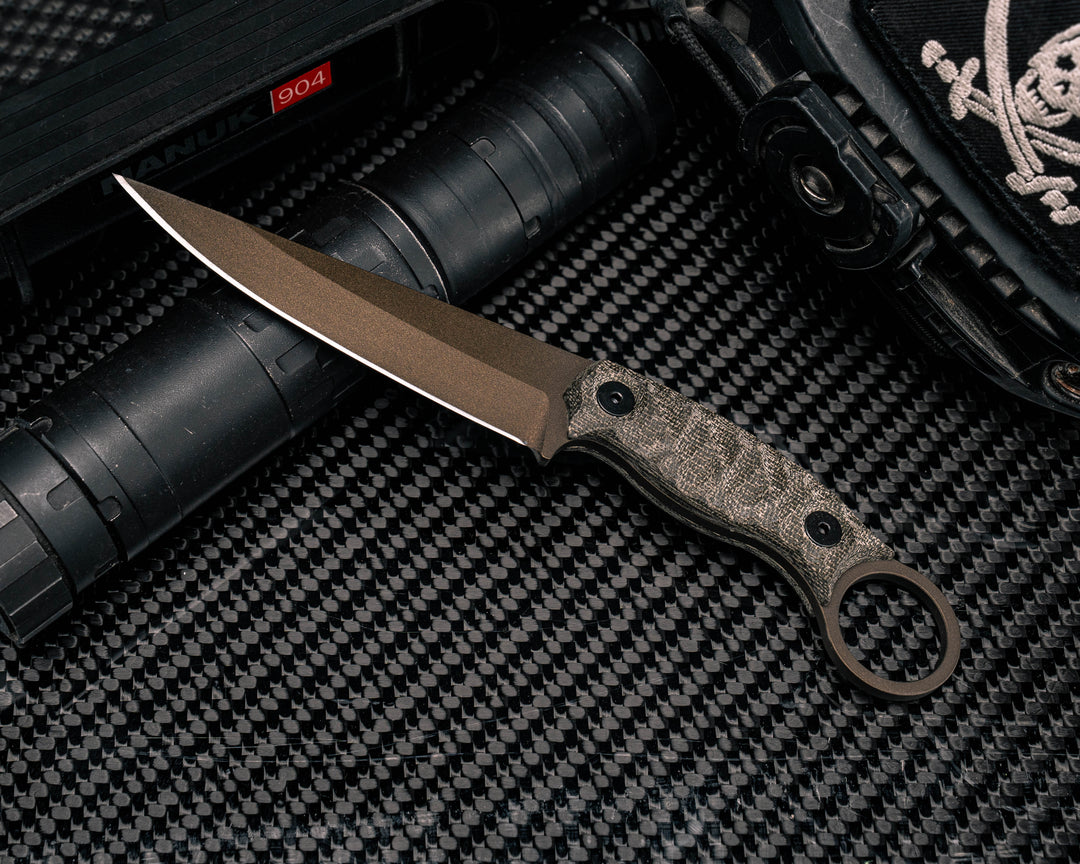 Osoraku 4"- OD Green Canvas Micarta, Midnight Bronze Cerakote, Allen Bolts, Textured Grip