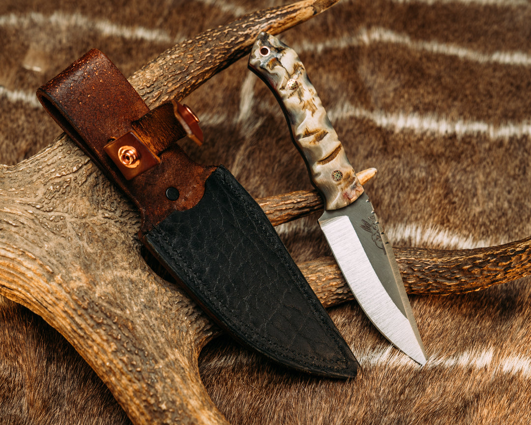 Red Crow- Rams Horn, Mosaic Pins, Copper Lanyard Pin, Textured Grip