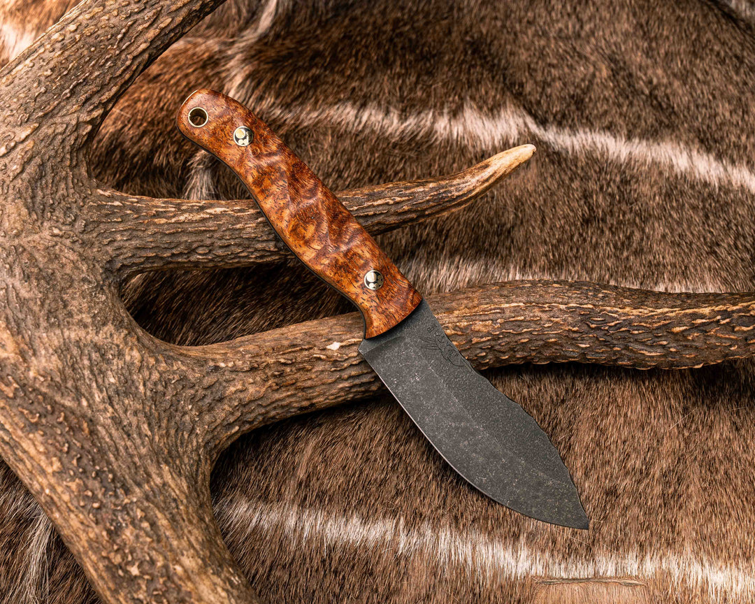 Skinner Jr- Afzelia Burl, Mosaic Pins, Brass Lanyard Pin, Textured Grip