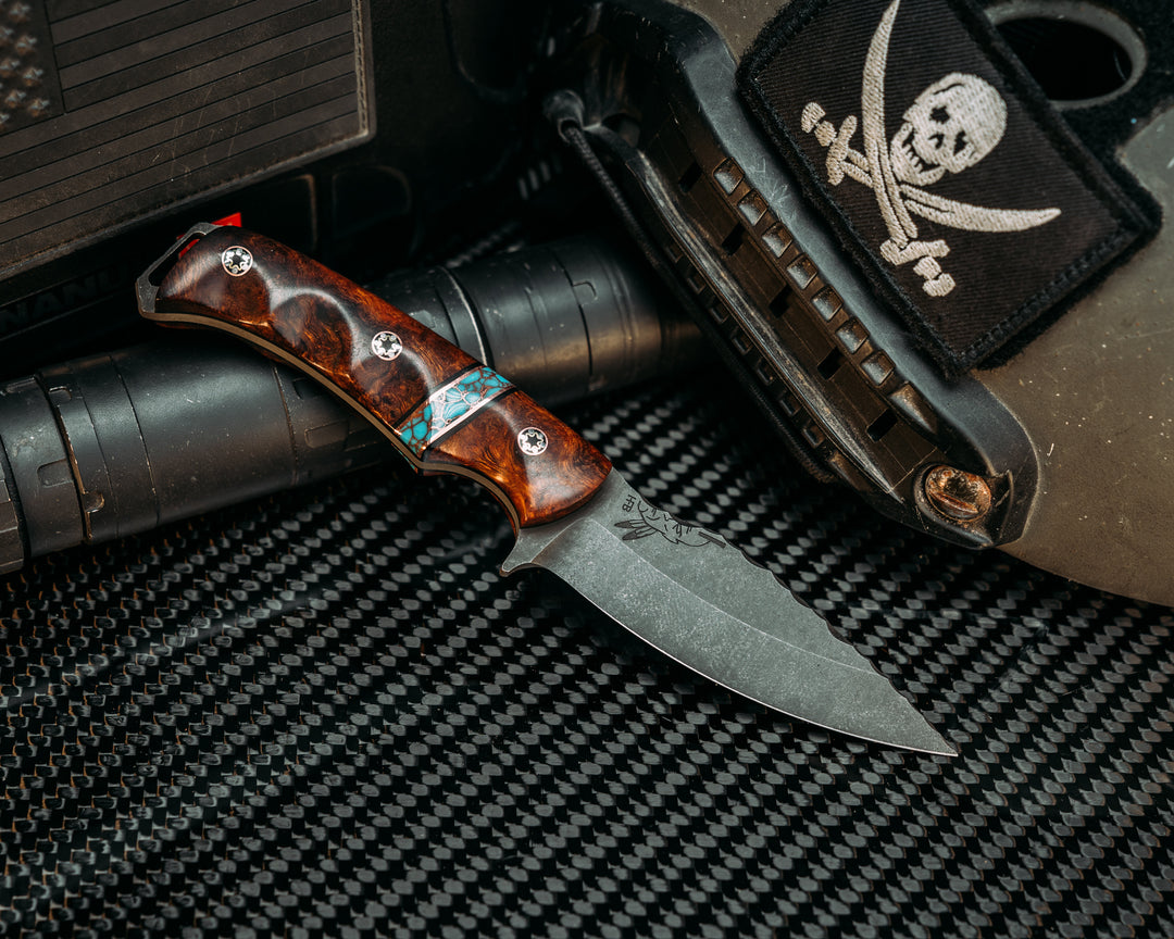 Ishi - Desert Ironwood, Black G10 & Copper Pin Striping, Turquoise w/ Copper Split Tru Stone Split, Mosaic Pins