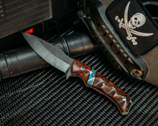 Ishi - Desert Ironwood, Black G10 & Copper Pin Striping, Turquoise w/ Copper Split Tru Stone Split, Mosaic Pins