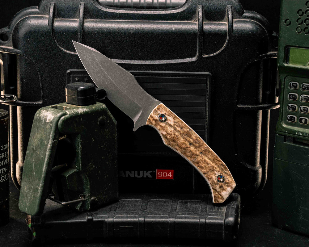 Ishi- Elk Antler, Patriot Mosaic Pins, Natural Textured Grip
