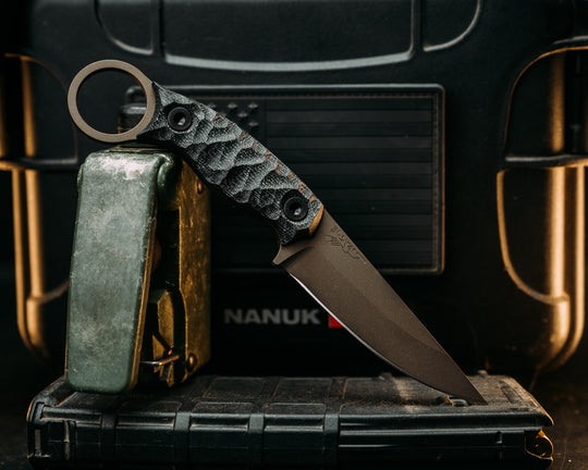 Osoraku 3" Mini - Black Canvas Micarta, Midnight Bronze Cerakote, Allen Bolts, Textured Grip