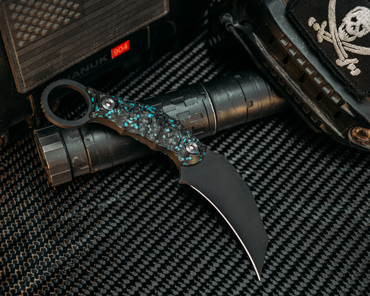 Karambito- Turquoise Rocky Wave Carbon, Armor Black Cerakote, Ti Allen Bolts, Textured Grip