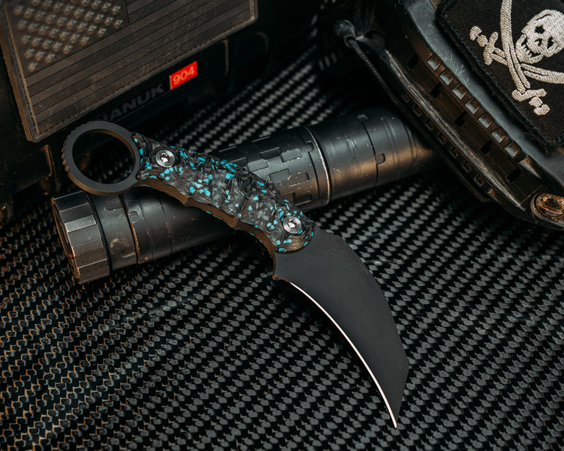 Karambito- Turquoise Rocky Wave Carbon, Armor Black Cerakote, Ti Allen Bolts, Textured Grip