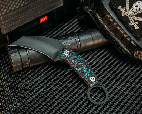 Karambito- Turquoise Rocky Wave Carbon, Armor Black Cerakote, Ti Allen Bolts, Textured Grip