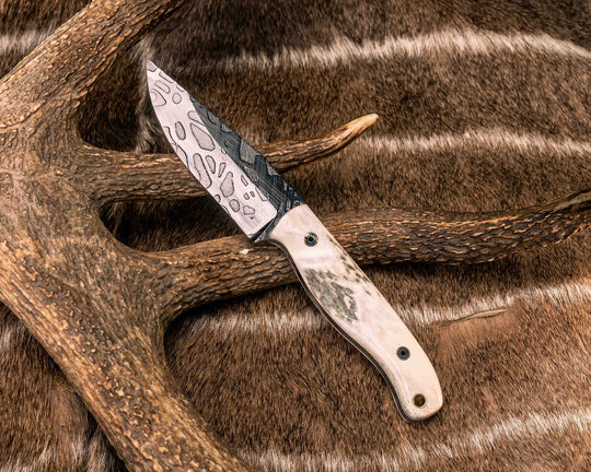 Crow Jr- Elk Antler, Mosaic Pins, Brass Lanyard Pin, Textured Grip