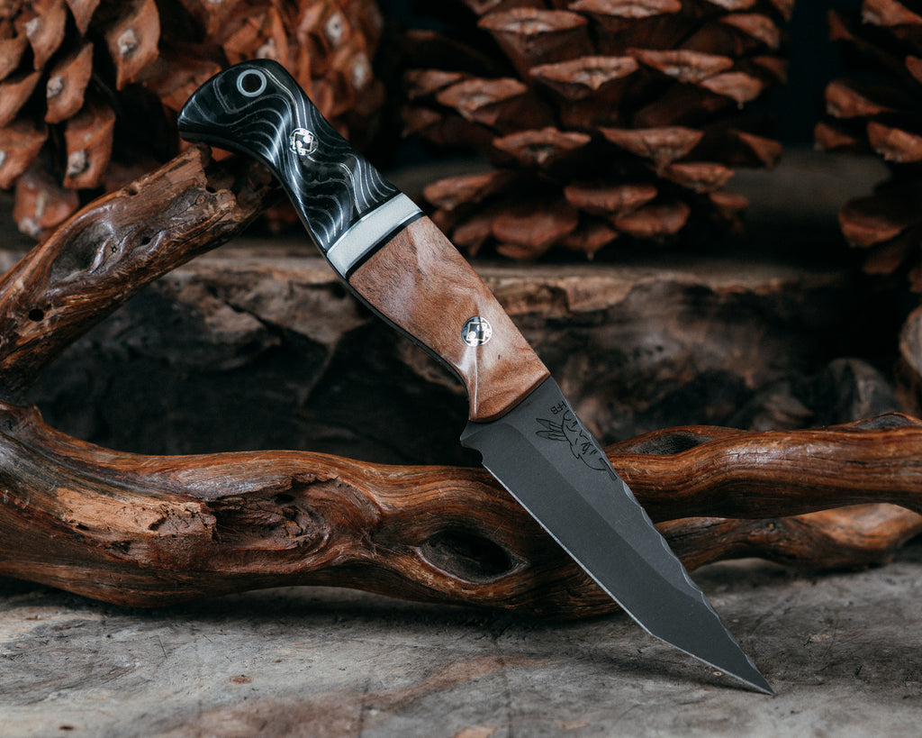 Modified Congressman- Maple, Black G10, Aluminum and White G10 Split, Silver Dragonstrike Carbon, Mosaic Pins, Aluminum Lanyard Pin, Textured Grip