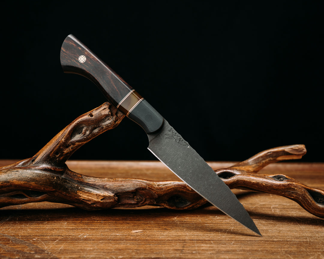 Pairing Knife - Black G10, Black G10 w/ Brass & Copper Pin Striping, Synthetic Tortoise, Desert Ironwood, Mosaic Pin, Smooth Grip.