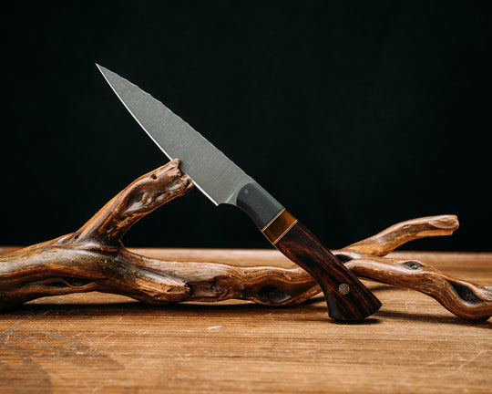 Pairing Knife - Black G10, Black G10 w/ Brass & Copper Pin Striping, Synthetic Tortoise, Desert Ironwood, Mosaic Pin, Smooth Grip.