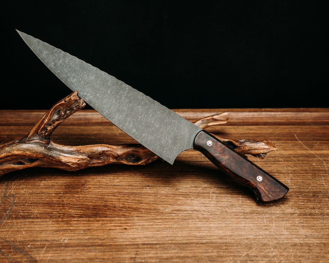 10" Chef Blade- Desert Ironwood, Patriot Mosaic Pins, Smooth Grip