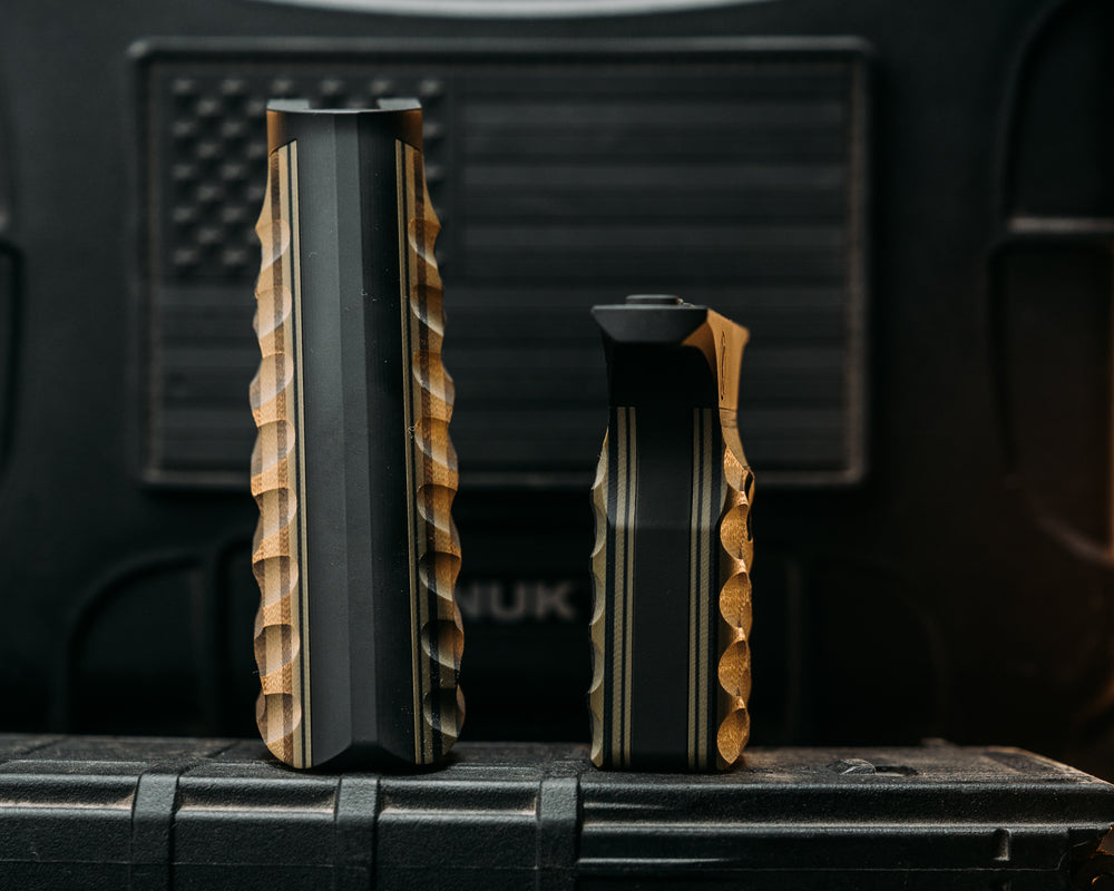 HFB x Kinetic AR Grip System SET - Black & OD Green G10, Armor Black Cerakote Frames, Snake Textured Grip