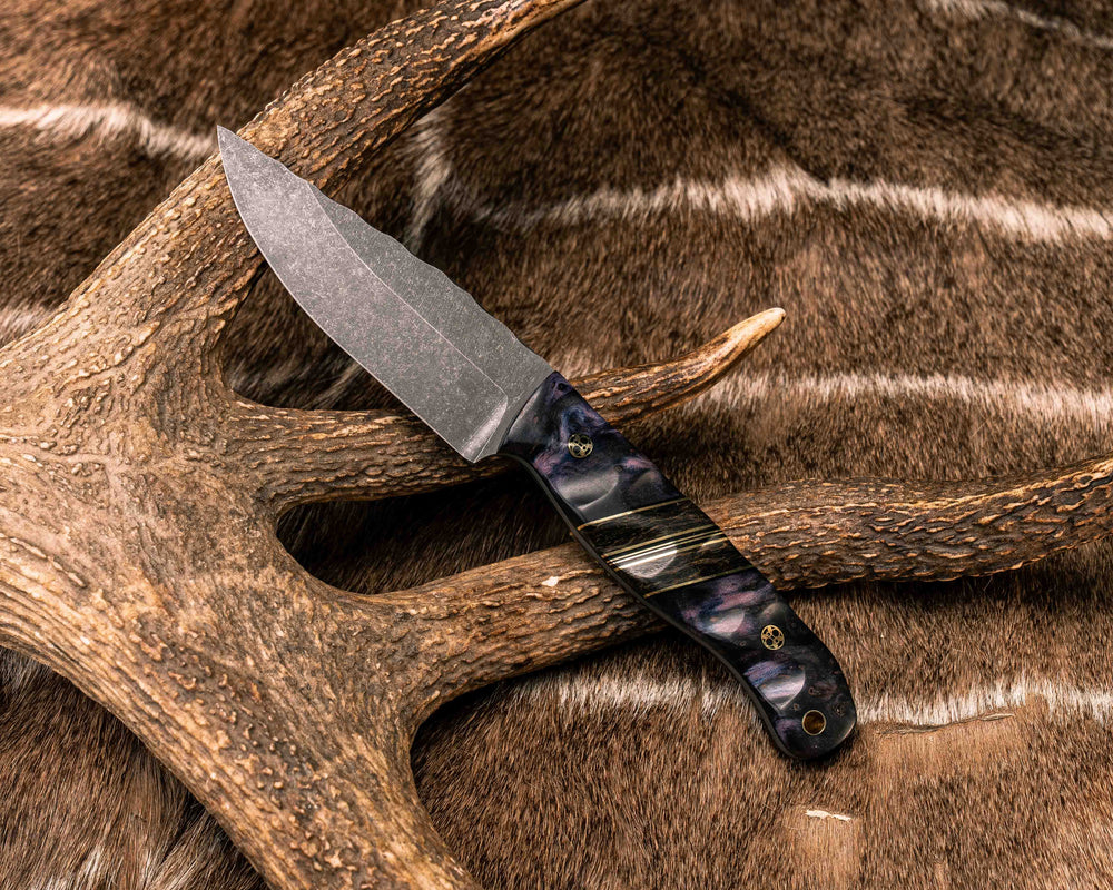 Crow Jr- Dyed Redwood, Black G10 and Brass Pin Striping, Gold Dark Matter Carbon Split, Mosaic Pins, Brass Lanyard Pin, Textured Grip